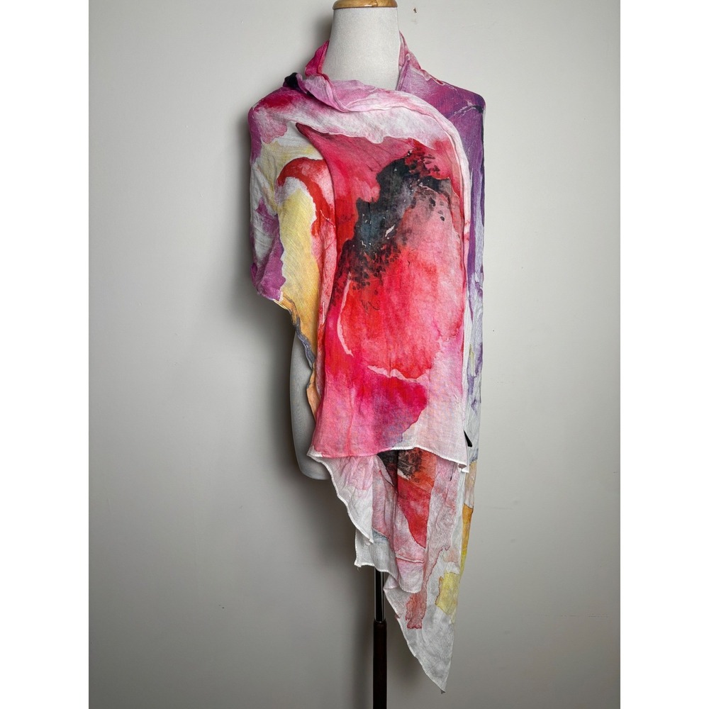 Talbots Watercolor Floral Print Scarf Modal Lightweight Rectangle Wrap 70 x 20